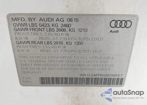 2016 Audi Q5 2.0T Premium from USA, damaged, VIN WA1L2AFP6GA038557